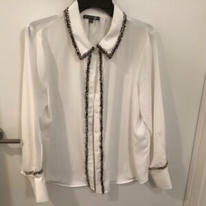 Adrianna Papell White Shirt with Black Detailing with wide cuff.